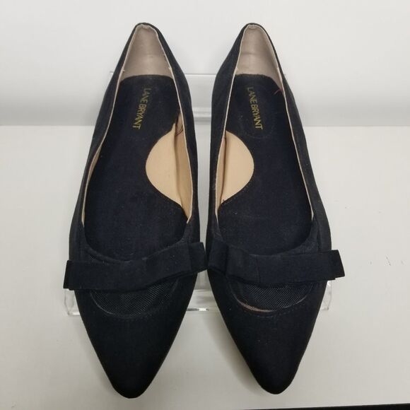 Lane Bryant Black Illusion Bow Flat Women 8W Ballet Faux Suede Flat  Pointed Toe - Picture 8 of 13